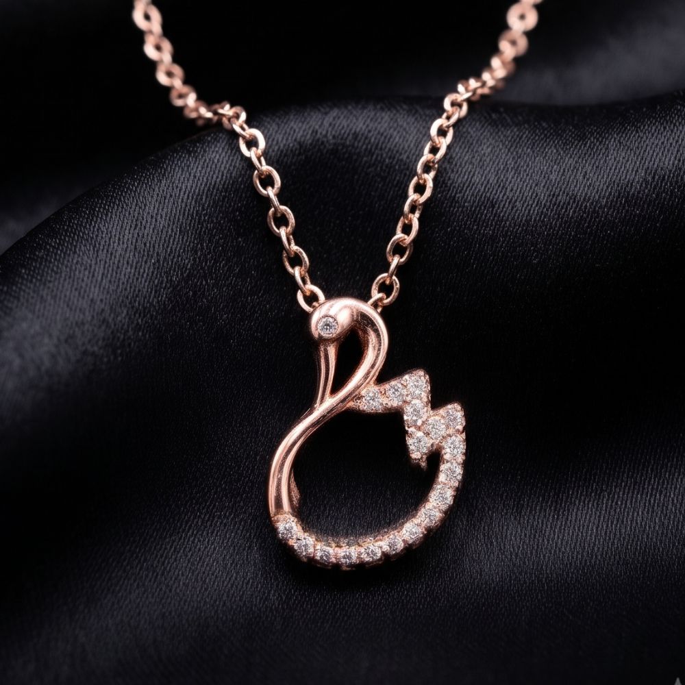 Rose Gold Crystal Swan Pendant Necklace