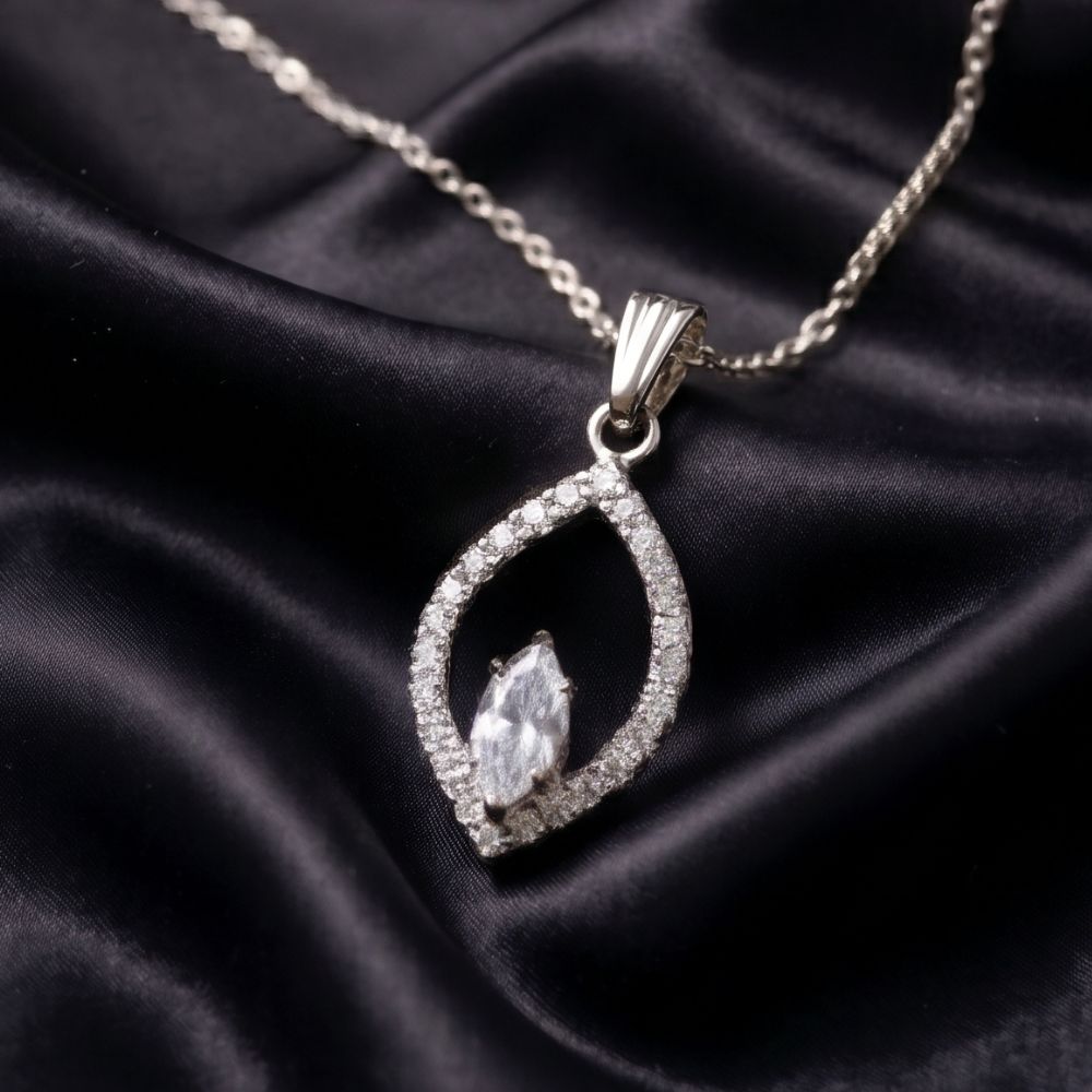 Silver Marquise Teardrop Pendant Necklace