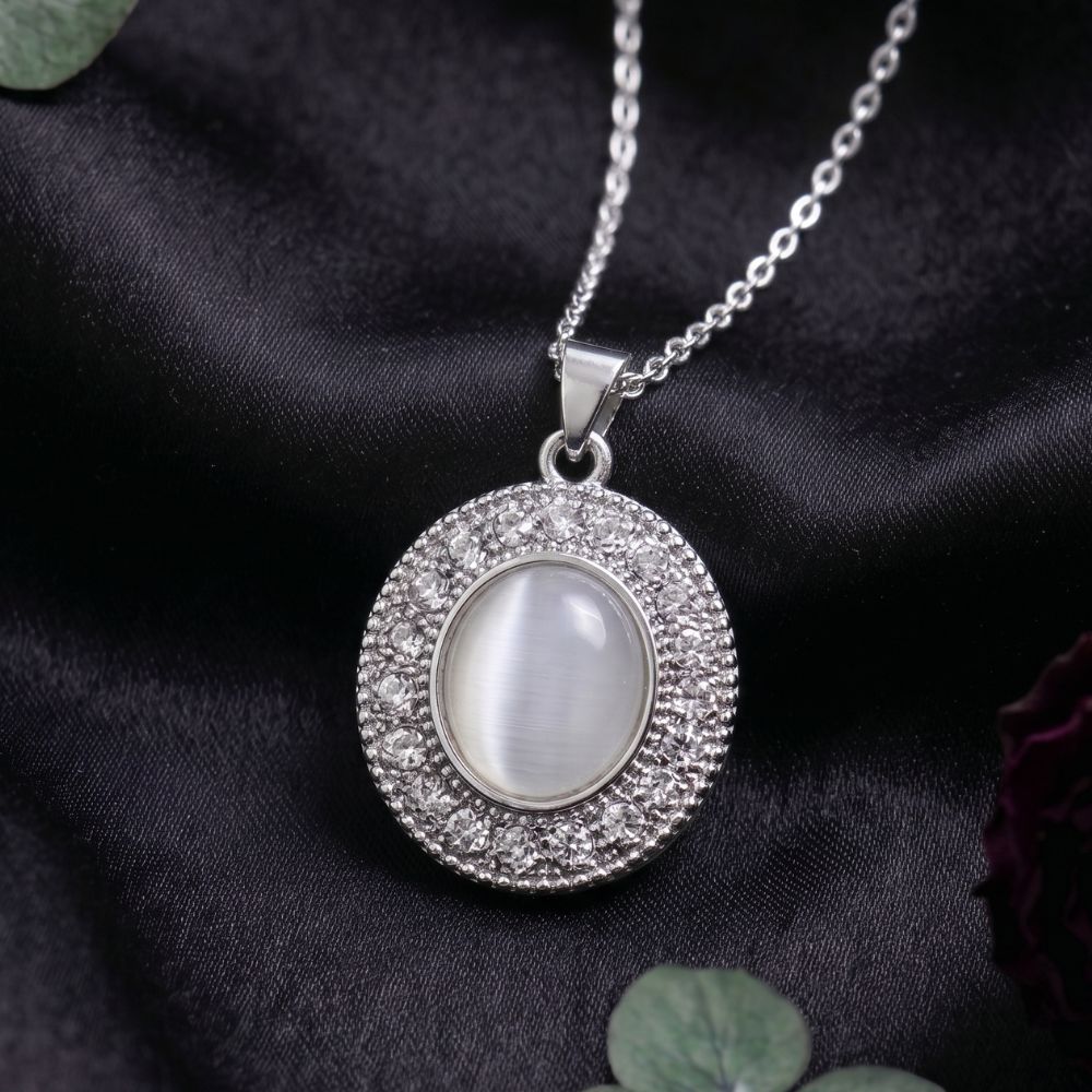 Moonstone Halo Pendant Necklace
